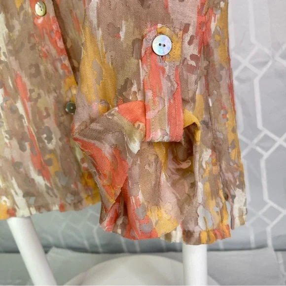 Ruby Rd. Vibrant Sheer Button-Up Blouse Leopard Print Women’s Size 8 - Picture 5 of 14